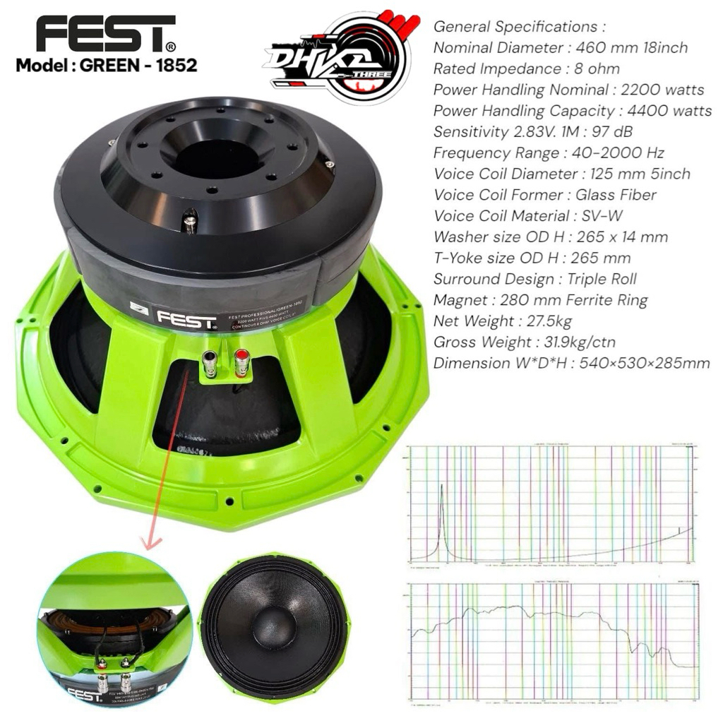 SPEAKER FEST 18 INCH GREEN 1852 VC 5 DOUBLE MAGNET / Speaker Fest 18” GREEN 1852 DOUBLE MAGNET ORIGI