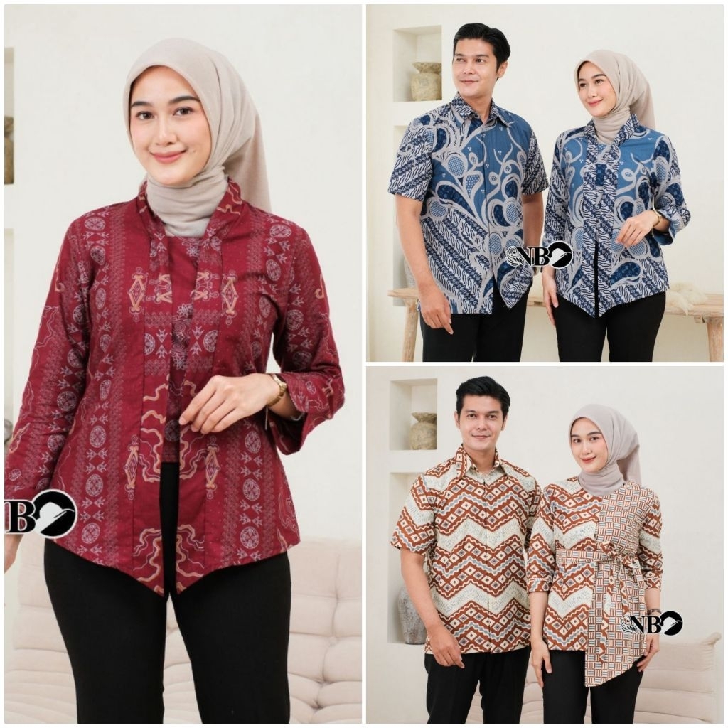 Baju Batik Couple Model Abaya | Blus Batik Wanita | Hem Batik Pria | Batik Katun Adem & Nyaman