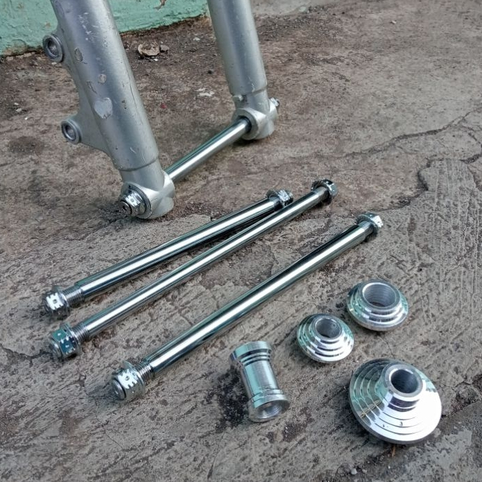As Roda depan rk king /as tengah/as belakang Full besi /boshing tromol yamaha rk king probolt