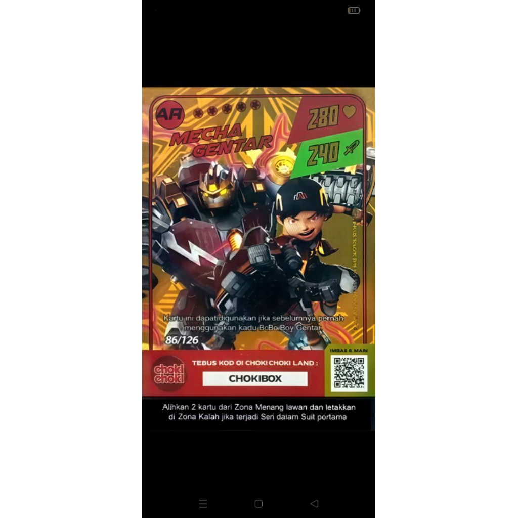 kartu choki-choki BoBoiBoy Ar mecah gentar