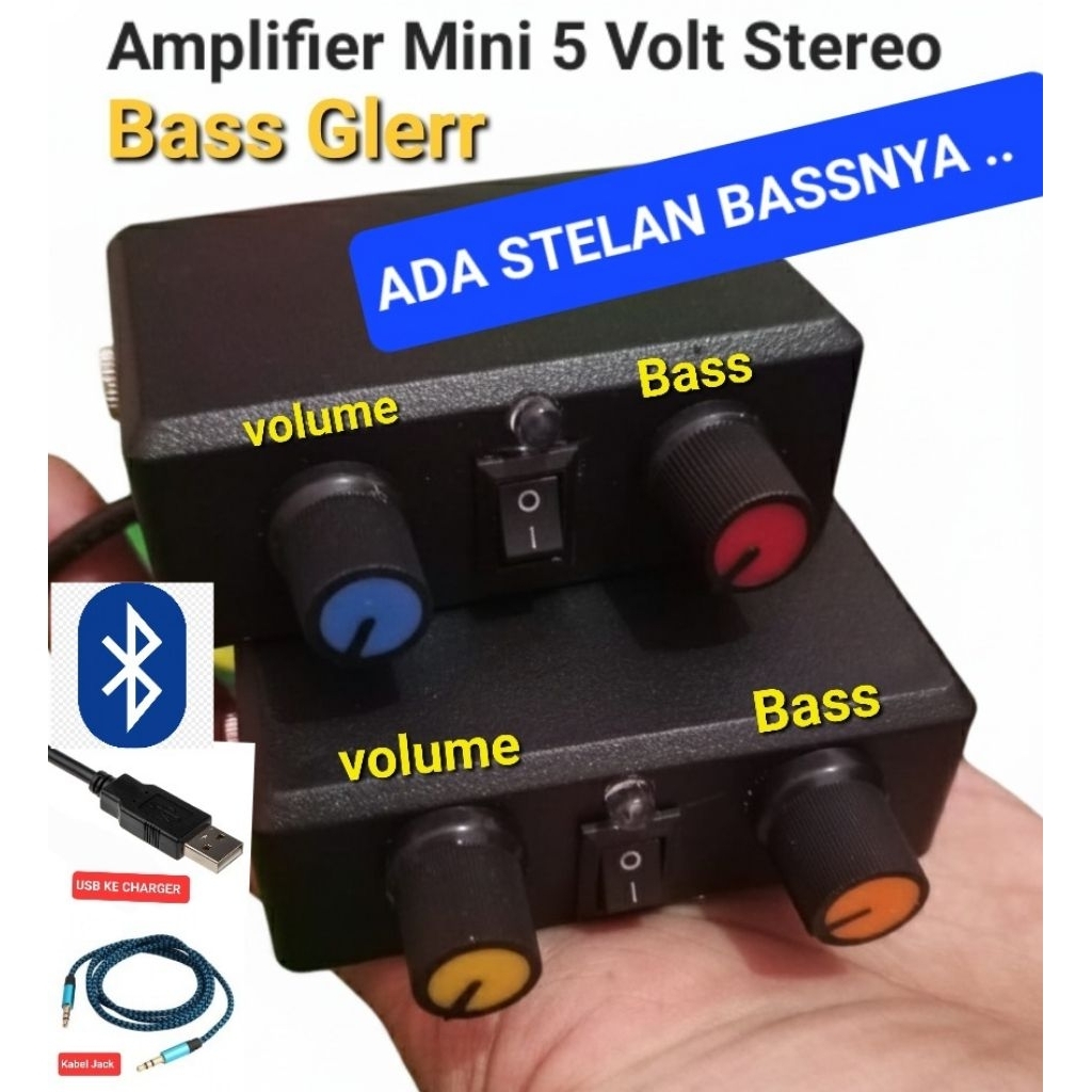 Amplifier Mini 5 Volt ada setelan bass Bluetooth & jek ke hp/mp3 bass jedug