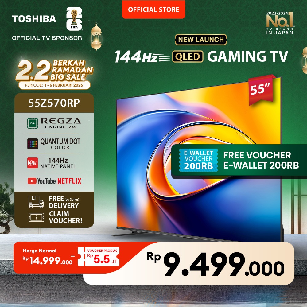 Toshiba TV 55" 4K UHD Gaming 144Hz AI Smart TV - Dolby Vision IQ + Atmos Regza ZRi 2.1 Surround Nati