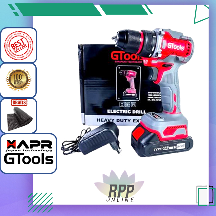 GTOOLS GT12+ Mesin Bor Baterai Brushless Gtools GT12+ 10mm 80Nm Bor Cordless Sekrup Besi Kayu Origin