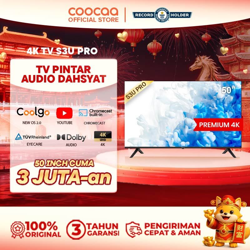 COOCAA 50 inch S3U PRO Smart TV - Digital TV - 4K - UHD - Dolby Audio - Youtube - Mirroring - Boundl