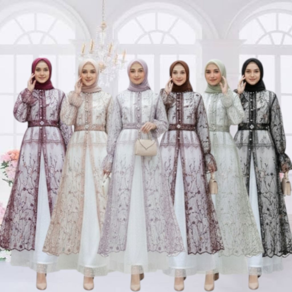 SABIYA SET GAMIS BAHAN JERSEY MIX TILE DOT + OUTER BROKLAT PAYET # 010226