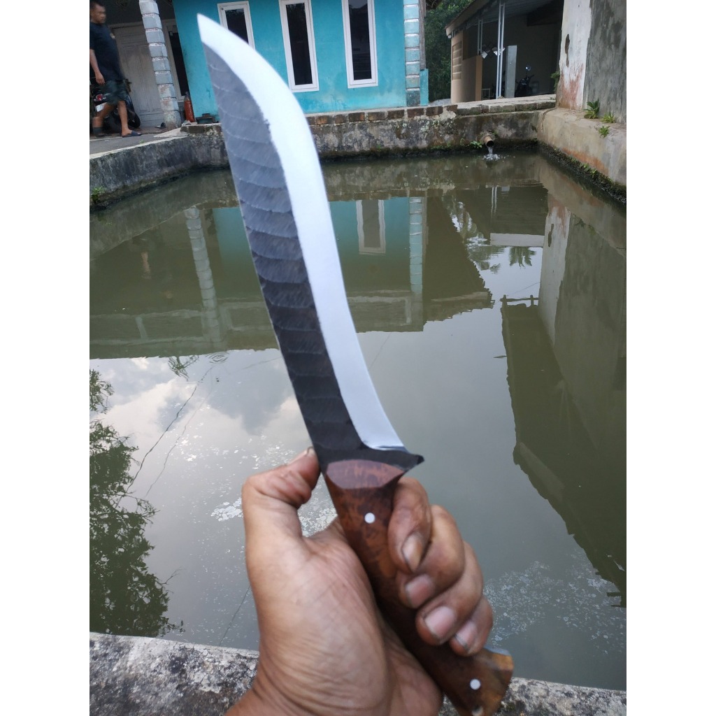 Pisau Bushcraft BIG BOWIE 23 cm Baja Carbon Steel Handle Fulltank Kayu Jati
