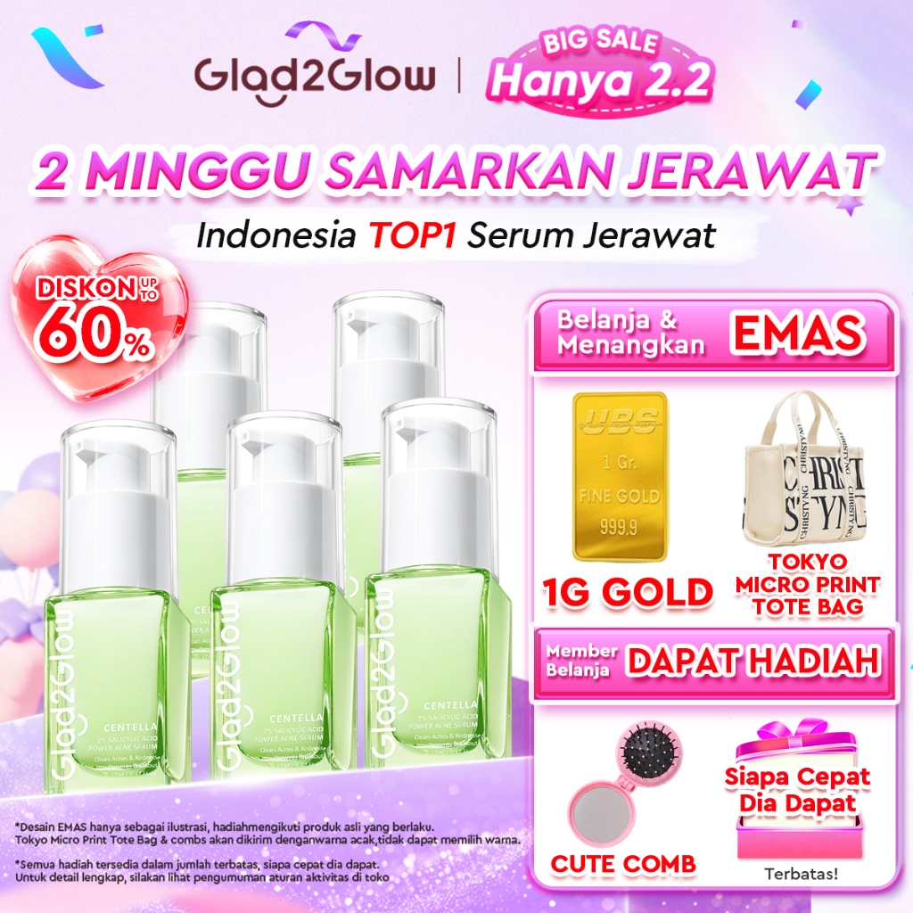 Glad2Glow Centella Salicylic Acid Power Acne Serum skincare serum wajah Eksfoliasi Wajah skincare bp