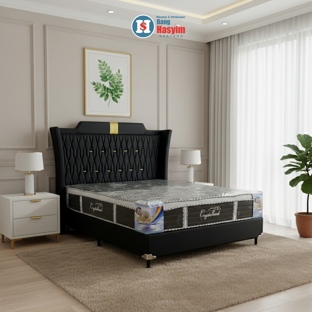 BANG HASYIM Boxi CRYSTALLAND Satu Set Dipan Springbed Boxi Satu Set Tempat Tidur Ukuran 160 Cm