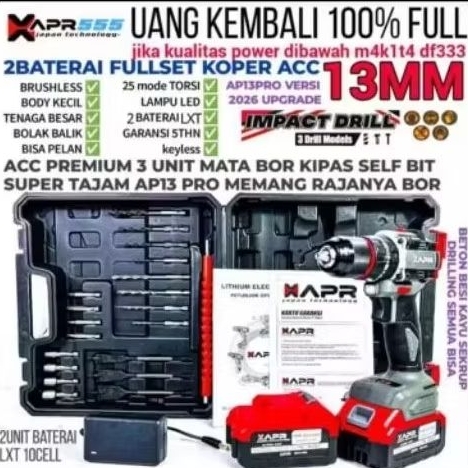 CORDLESS DRILL APR AP13PRO MESIN BOR BATERAI APR 88V IMPACT DRILL AP13 PRO