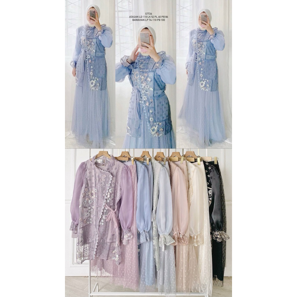 [BISA COD] STT26 – Set Atasan & Bawahan Wanita Brokat Tile Elegan