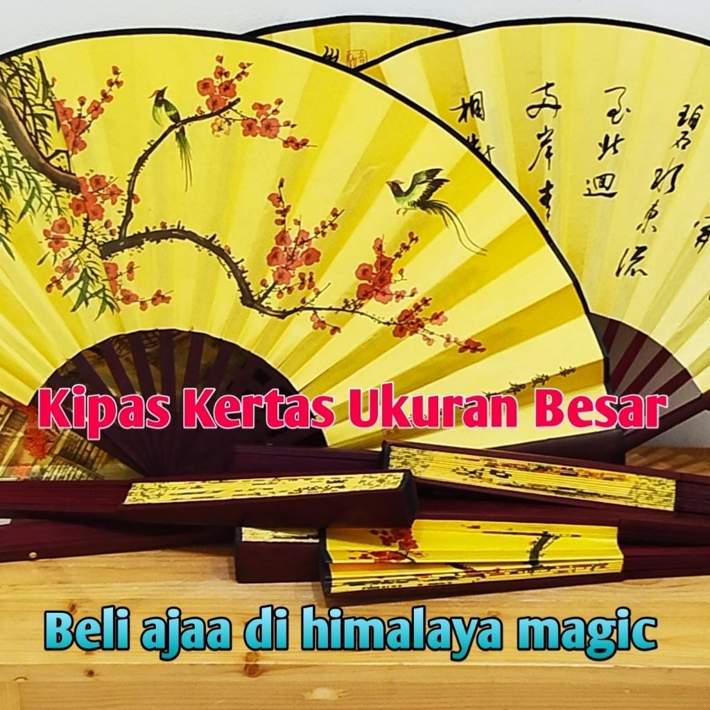 Kipas Kertas motif Lukisan China dan Kaligrafi Ukuran Besar