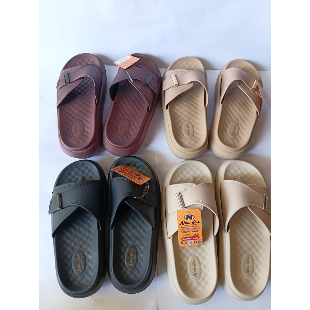 Uk. 36-40 Hak tinggi. 3-4cm NEW ERA LB E11040Sandal Wanita Dewasa Slip On Karet Ringan Empuk Berkual