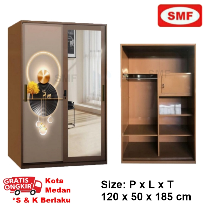 LEMARI PAKAIAN 2P BESI - SL12 535 - LEMARI PINTU SLIDING - MOTIF COKLAT