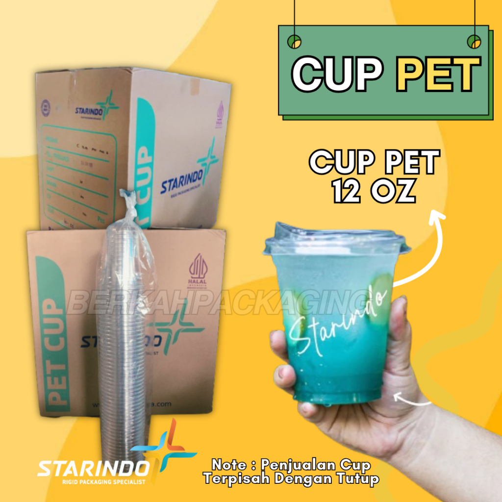[1000 Pcs] 1 DUS CUP PET 12 OZ, 14 OZ, 16 OZ STARINDO & LID PET (CUP POLOS)