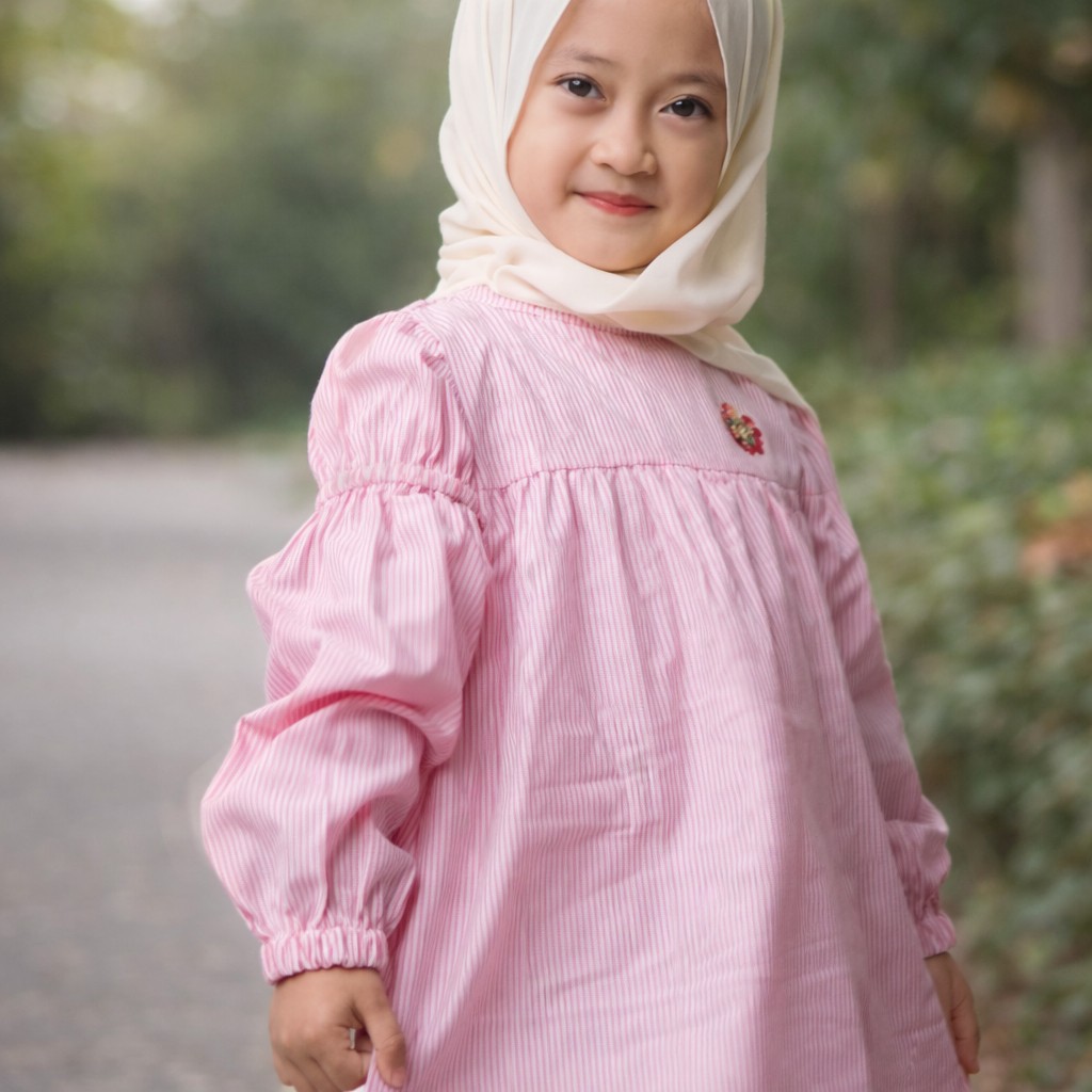 Kidspedia Tunik Balon Anak Perempuan Usia 4-14 Tahun Motif Garis Atasan Anak Cewek