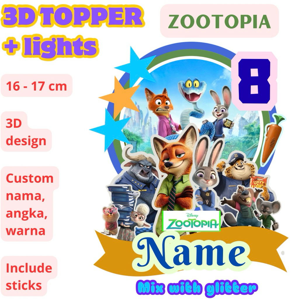 Cake Topper 3D set Zootopia cake toper happy birthday Zootopia 2 Custom nama