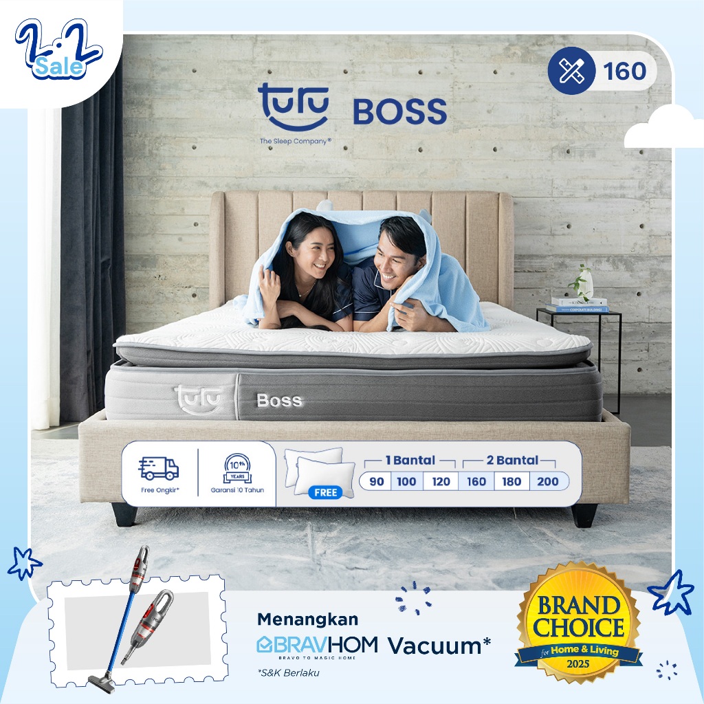 Turu - Kasur Pocket Spring Bed TURU BOSS ukuran 160x200 (Queen Size) Free Bantal