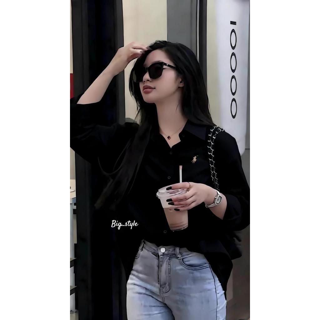 Blouse Wanita Logo Samping Leher V / Atasan Wanita Kemeja Blouse Ruffle Ballon / Blus Wanita Casual 