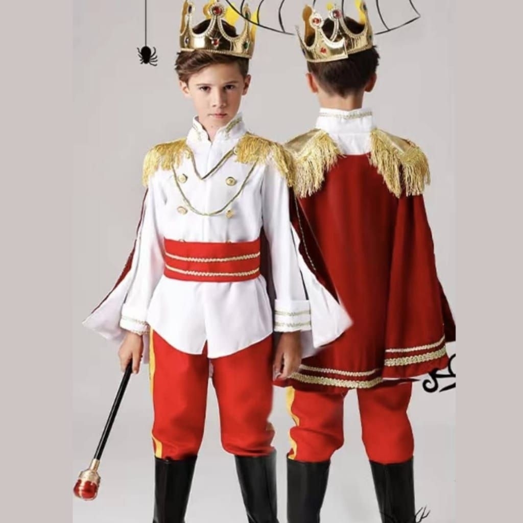 KOSTUM PANGERAN ANAK LAKI LAKI LENGKAP MAHKOTA & TONGKAT / BAJU KARNAVAL ROYAL KING PRINCE MEWAH / S
