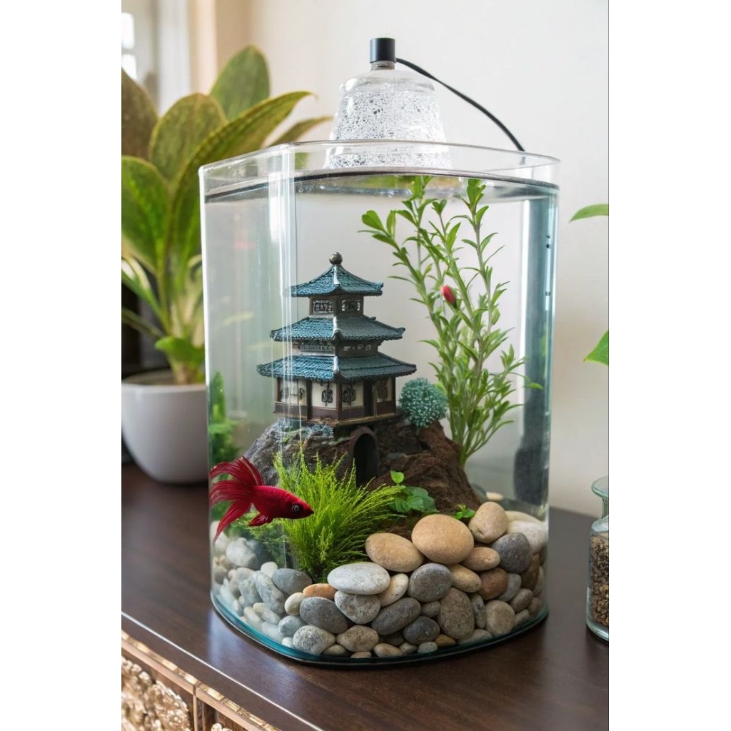 Soliter akrilik 2L / akuarium Cupang / akuarium mini / akuarium lengkung