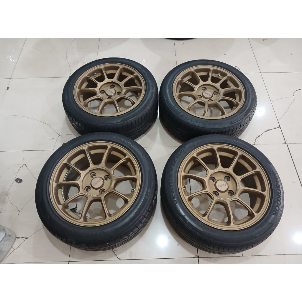 Velg Mobil Bekas RAYS ZE40 Ring15 Lebar 7 Pcd 4x100 Et35 Ban Hankook 195 50 R15