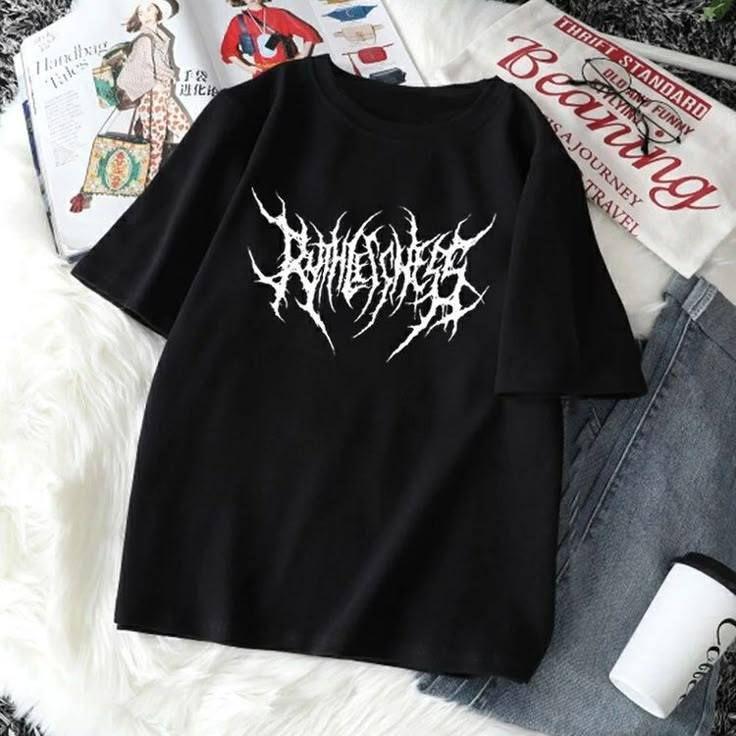 Kaos Distro Pria Wanita Motif Tulisan METAL Keren | Baju Kaos Distro Cowok Warna Hitam Premium Kain 