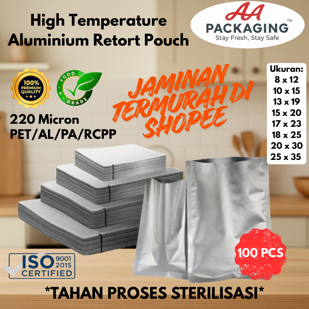 Aluminium Foil Retort Pouch Tahan Panas Dingin (100pcs)