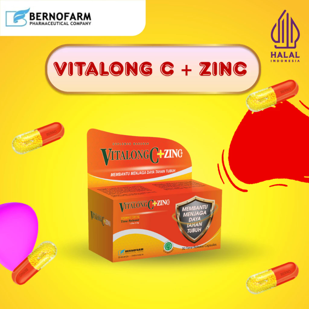 Vitalong C + Zinc 30 Kapsul Time Release - Vitamin C 500 mg + Zinc - Vitalong C Zinc