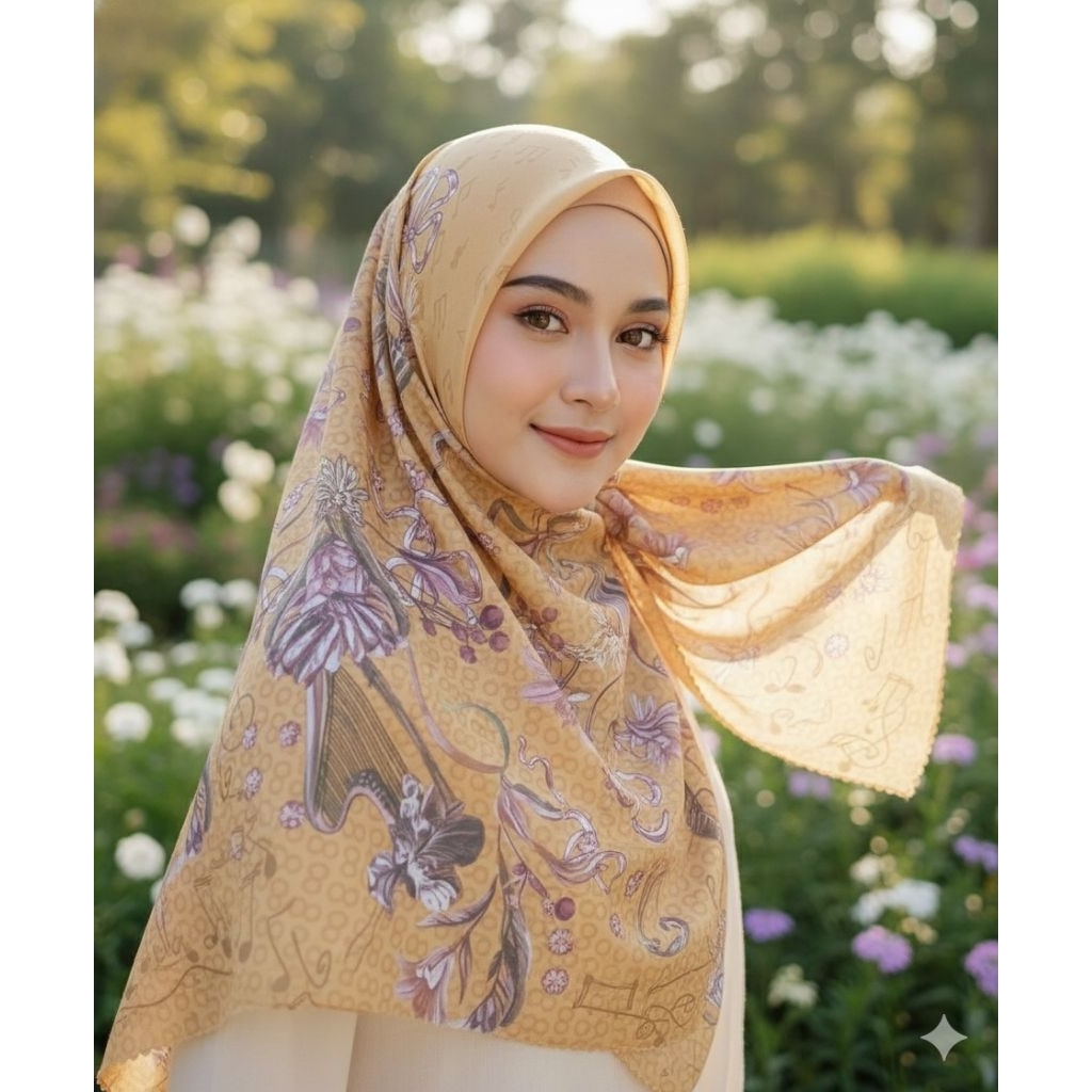 Segiempat Syari motif/Jilbab syar'i motif/Hijab motif syari