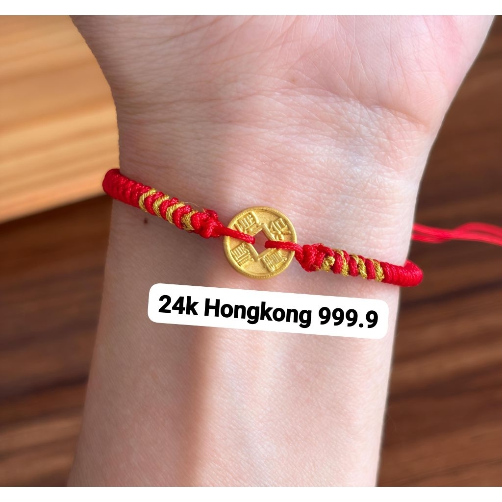 Gelang Emas Asli Charm Koin 24K Hongkong 999% Tali Pelintir