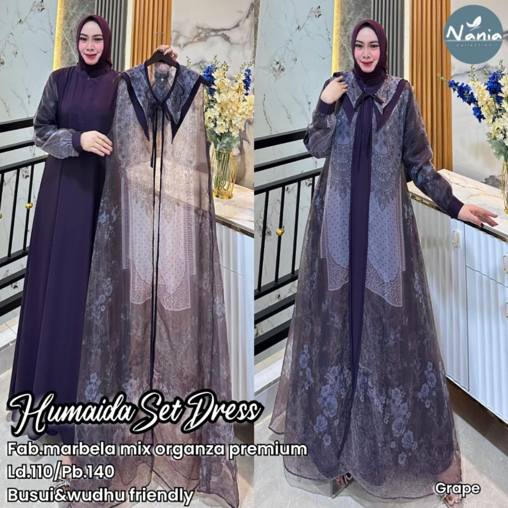 Humaida Set Dress by Nania - dress marbela mix organza premium - gamis wanita model terbaru kekinian