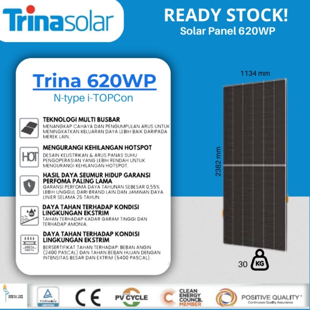 Trina Solar Cell / Panel Surya 620WP, 630WP, 720WP BIFACIAL N-Type SNI Tier 1
