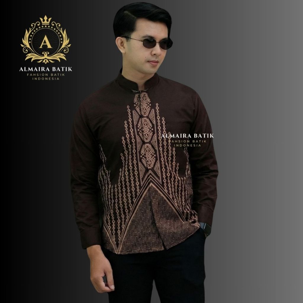 Koko Batik Motif Liontin Mahogany Baju Koko Batik Slimfit Lapis Furing Lengan Panjang