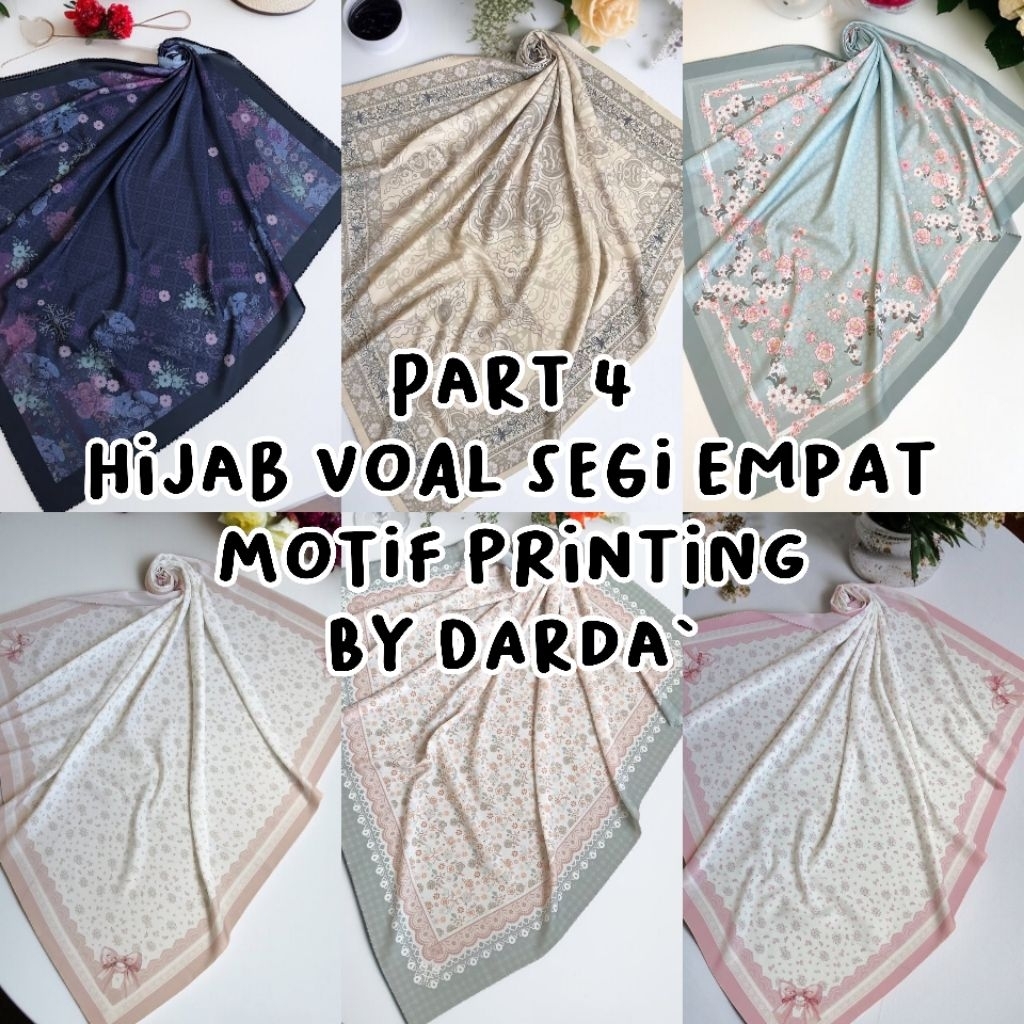 (PART 4) 115 cm, 120 cm, 130 cm, KERUDUNG MOTIF SEGI EMPAT BY DARDA`, HIJAB, MOTIF PRINTING PASTEL B