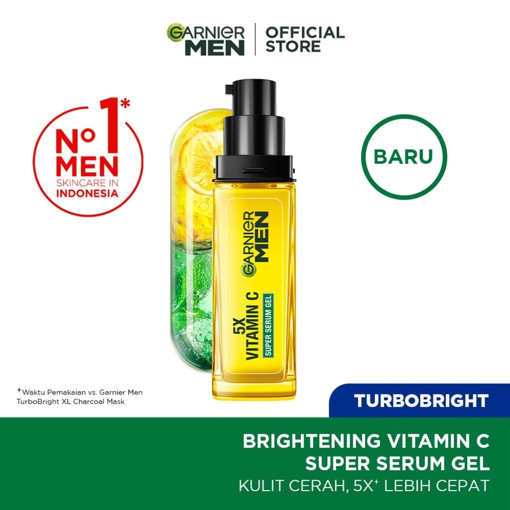 Serum Wajah Pria Garnier Men Turbo Bright 30ml - Cerah, Lembut, dan Hidrasi Optimal