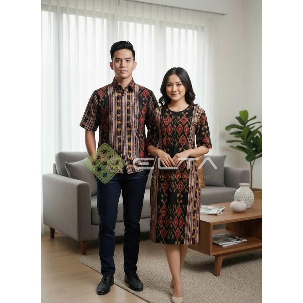 Elta Tenun baju Couple bahan kain Tenun Etnik Modern – Dress Wanita & Kemeja Pria baju adat ntt sera