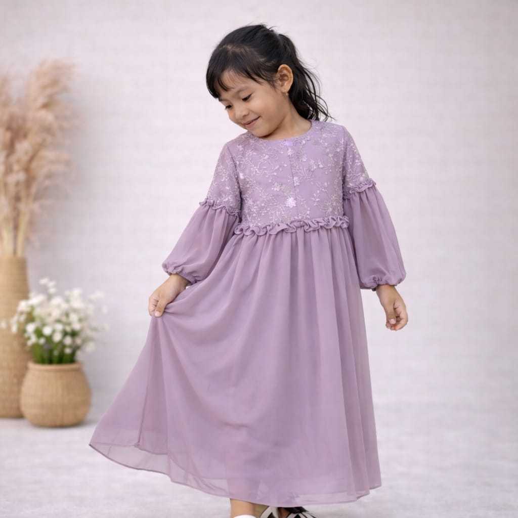 gamis anak princess ceruty kombinasi brokat 5 - 7 tahun