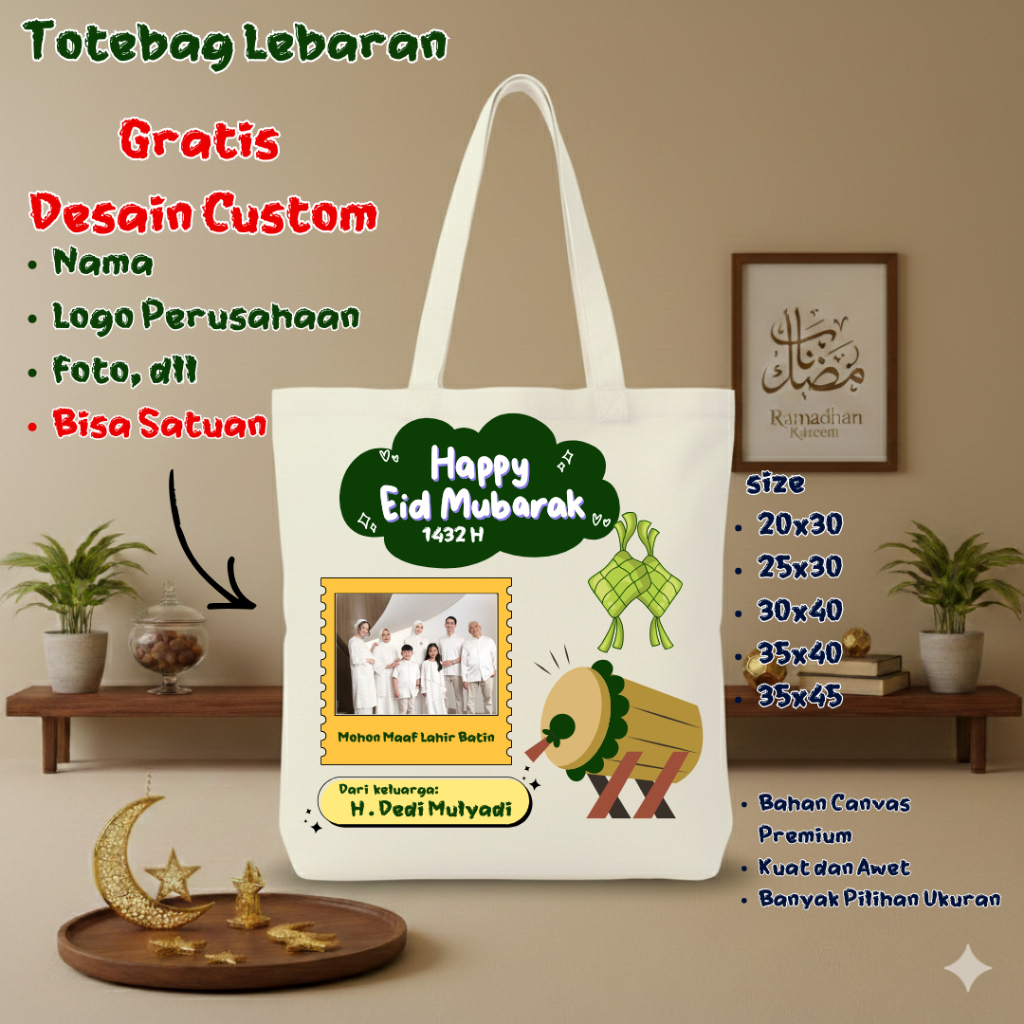 Totebag Lebaran / Totebag Custom Nama Foto / Totebag Kantong Hampers