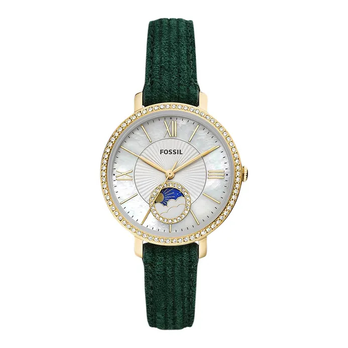 Jam Tangan Wanita Terbaru Moonphase Tahan Air Multifungsi Green Leather Strap 36mm - Jacqueline