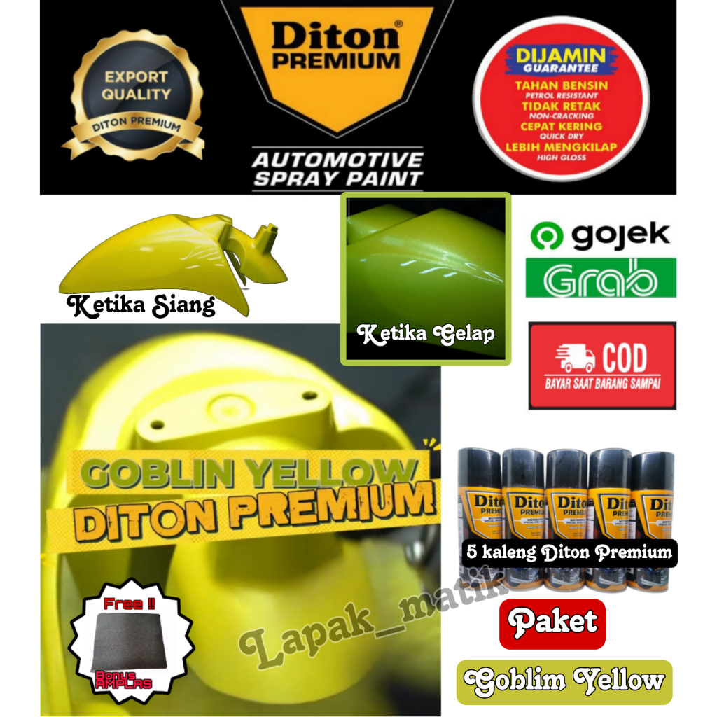 PILOK DITON PREMIUM KUNING GOBLIN YELLOW PAKET CAT SEMPROT DITON PREMIUM KUNING LEMON LEMBAYUNG HIJA