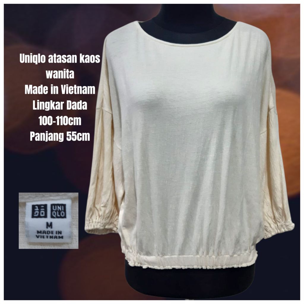 Uniqlo atasan kaos wanita pinggang karet