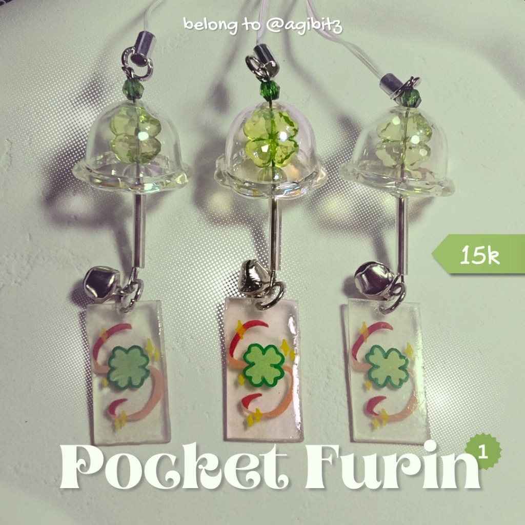 Charm Furin Mini Clover | Gantungan HP Tas Estetik Unik | Pocket Furin Charm