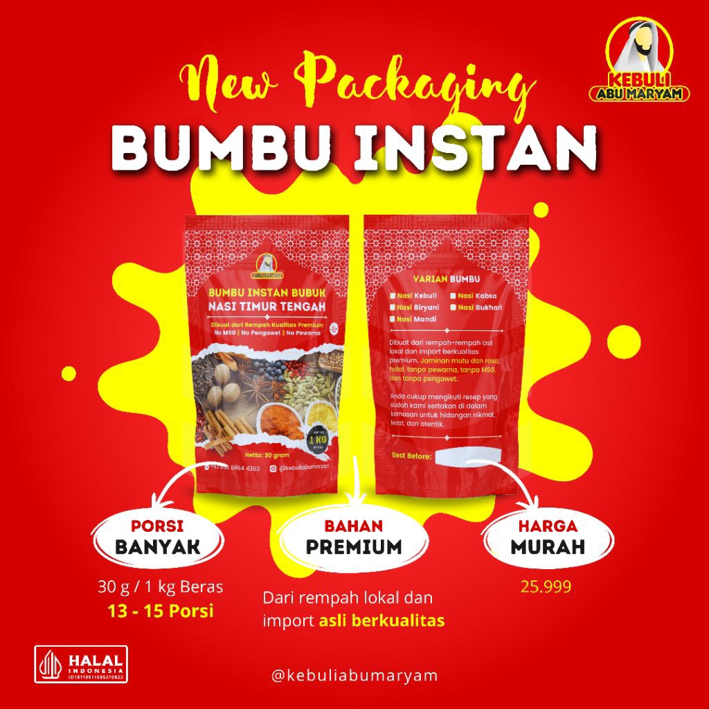 BUMBU INSTAN NASI KEBULI, BIRYANI, KABSA, BUKHARI, MANDI
