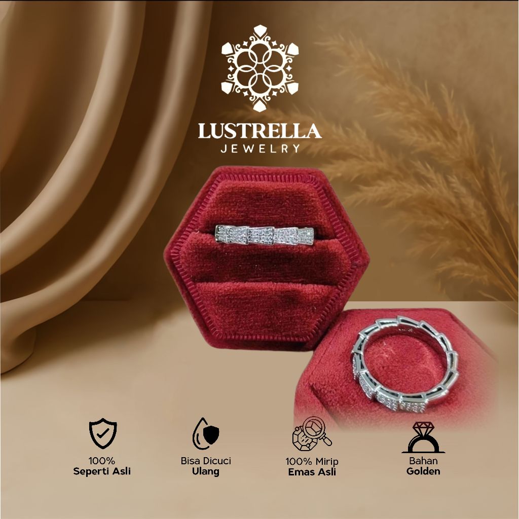 Cincin Wanita Berlian Kotak | Cincin Replika Emas Asli Elegan & Mewah