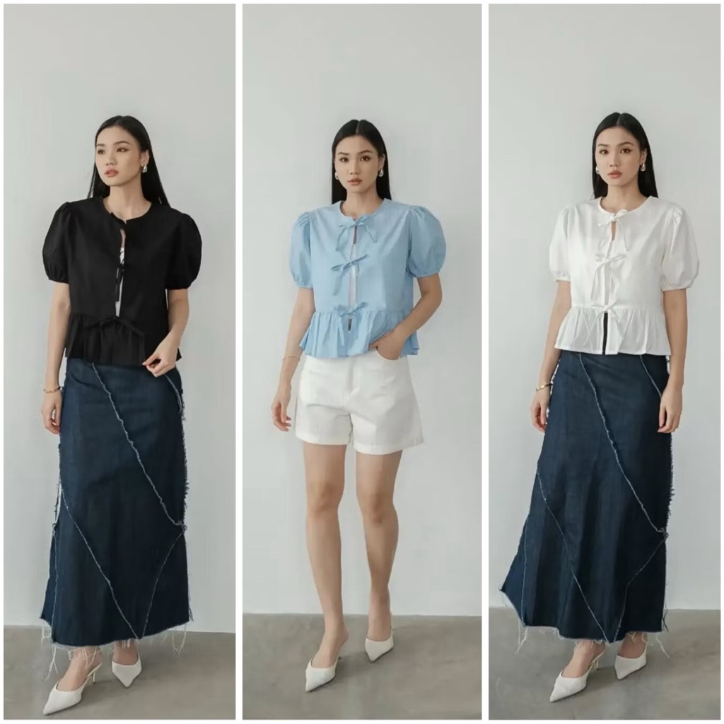 BAJU BLOUSE WANITA WOLFIS PREMIUM (B133) ATASAN YERIN SIMPLE CHIC TALI PITA DEPAN