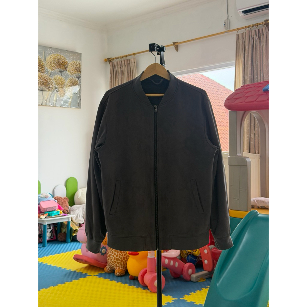 Jacket Bomber Suede Zara Grey
