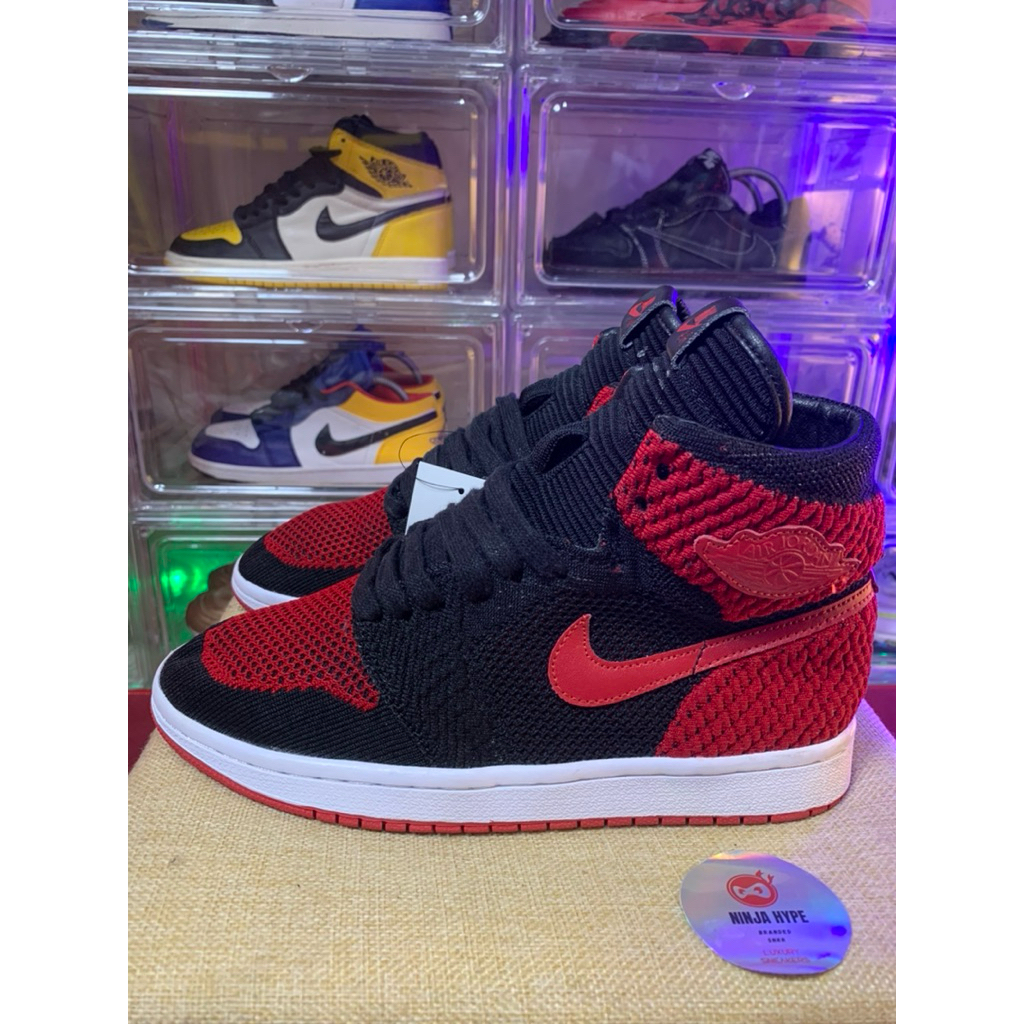 AIR JORDAN 1 RETRO HIGH FLYKNIT BANNED , SHOES , SNEAKERS , SEPATU