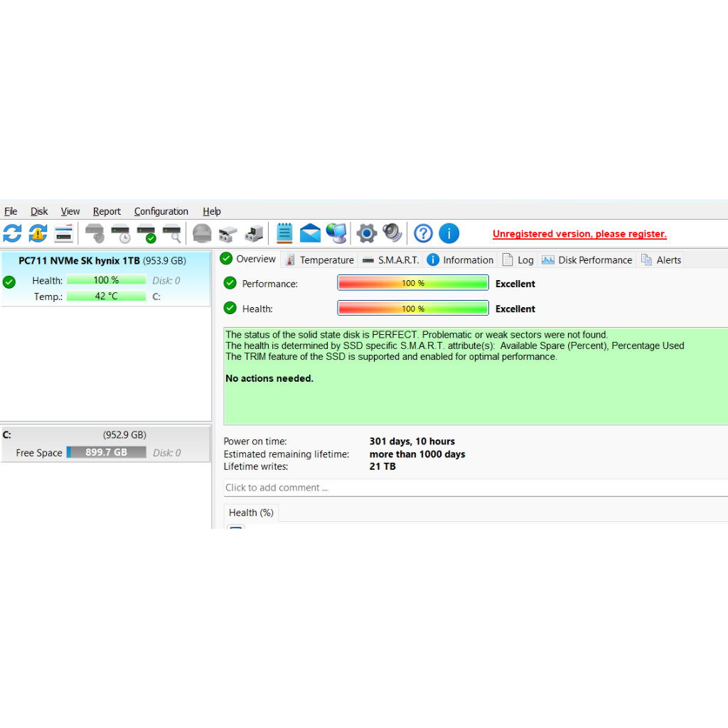 SSD PC711 NVME SK HYNIX 1TB SENTINEL 100%
