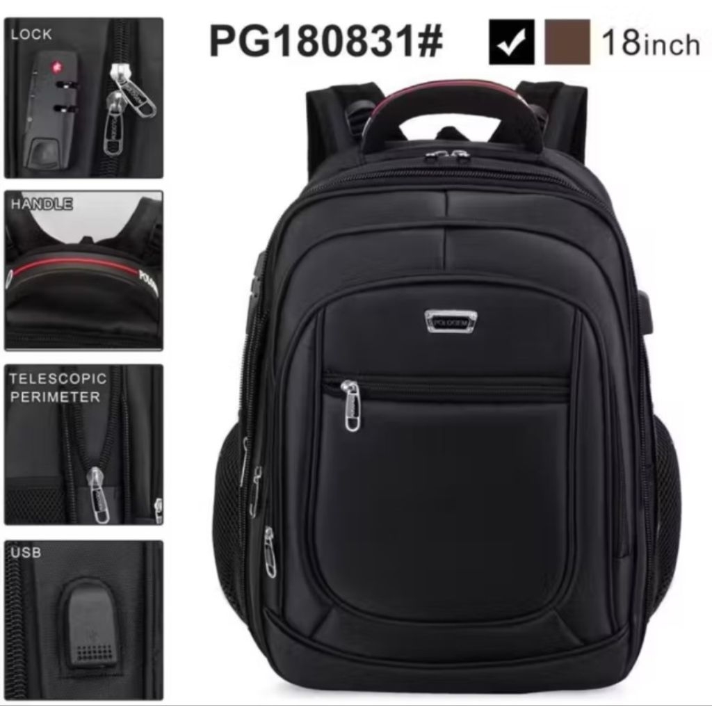 Polo GEM Original 18 IN EXPANDABLE Tas Ransel Kerja Tas Sekolah Kunci USB Port Polo Import
