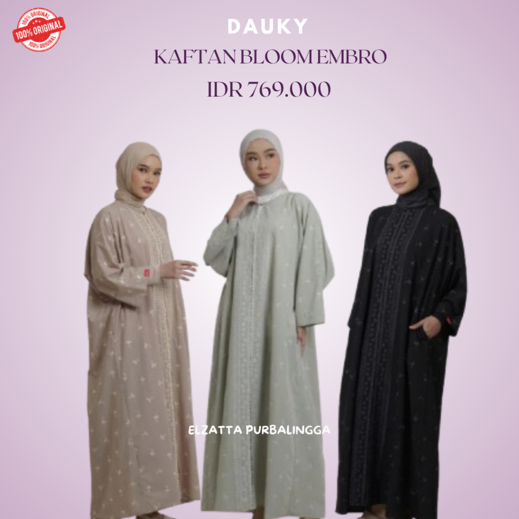 Dauky Kaftan Bloom Embro Dress Kaftan Bahan Katun Embro Mewah Elegan Kancing Depan Adem Nyaman Dipak